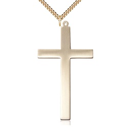 [5960GF/24G] 14kt Gold Filled Cross Pendant on a 24 inch Gold Plate Heavy Curb chain