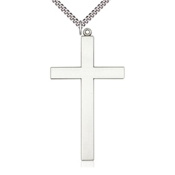 [5960SS/24S] Sterling Silver Cross Pendant on a 24 inch Light Rhodium Heavy Curb chain