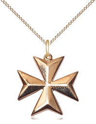 [5993GF-CX/18GF] 14kt Gold Filled Maltese Cross Pendant on a 18 inch Gold Filled Light Curb chain