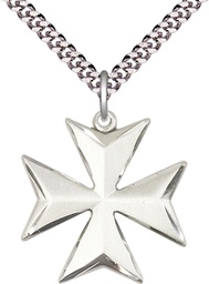[5994SS-CX/24S] Sterling Silver Maltese Cross Pendant on a 24 inch Light Rhodium Heavy Curb chain