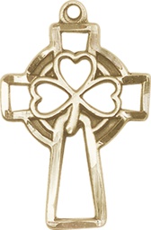[5999KT] 14kt Gold Shamrock Cross Medal