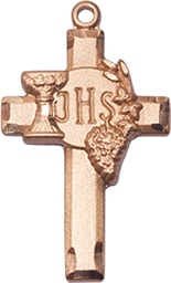 [6021KT] 14kt Gold Cross w/IHS Grapes Medal