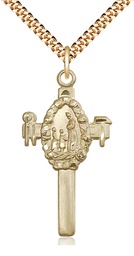 [6028GF/24G] 14kt Gold Filled Cross Pendant on a 24 inch Gold Plate Heavy Curb chain