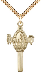 [6028GF/24G] 14kt Gold Filled Cross Pendant on a 24 inch Gold Plate Heavy Curb chain