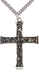 [6029SS/24S] Sterling Silver Cross Pendant on a 24 inch Light Rhodium Heavy Curb chain