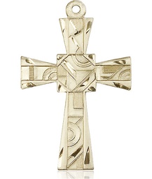 [6032KT] 14kt Gold Mosaic Cross Medal
