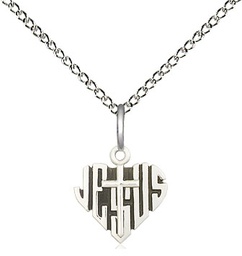 [6041SS/18SS] Sterling Silver Heart of Jesus w/Cross Pendant on a 18 inch Sterling Silver Light Curb chain