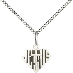 [6041SS/18SS] Sterling Silver Heart of Jesus w/Cross Pendant on a 18 inch Sterling Silver Light Curb chain