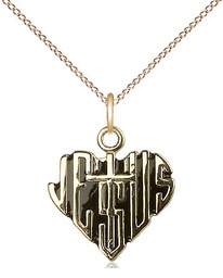 [6043GF/18GF] 14kt Gold Filled Heart of Jesus w/Cross Pendant on a 18 inch Gold Filled Light Curb chain