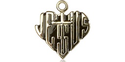 [6043KT] 14kt Gold Heart of Jesus w/Cross Medal