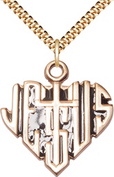 [6044GF/24G] 14kt Gold Filled Heart of Jesus w/Cross Pendant on a 24 inch Gold Plate Heavy Curb chain