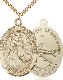 [6057GF/24G] 14kt Gold Filled Saint Joseph of Cupertino Pendant on a 24 inch Gold Plate Heavy Curb chain