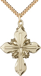 [6060GF/24G] 14kt Gold Filled Cross Pendant on a 24 inch Gold Plate Heavy Curb chain