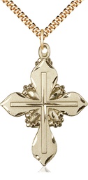 [6060GF/24G] 14kt Gold Filled Cross Pendant on a 24 inch Gold Plate Heavy Curb chain