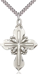 [6060SS/24S] Sterling Silver Cross Pendant on a 24 inch Light Rhodium Heavy Curb chain