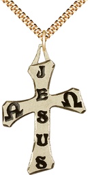 [6062GF/24G] 14kt Gold Filled Cross Pendant on a 24 inch Gold Plate Heavy Curb chain