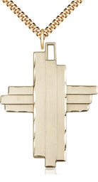 [6064GF/24G] 14kt Gold Filled Cross Pendant on a 24 inch Gold Plate Heavy Curb chain