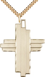 [6064GF/24G] 14kt Gold Filled Cross Pendant on a 24 inch Gold Plate Heavy Curb chain