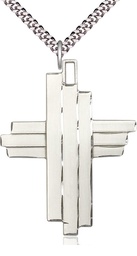 [6064SS/24S] Sterling Silver Cross Pendant on a 24 inch Light Rhodium Heavy Curb chain