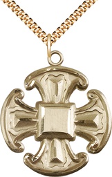 [6066GF/24G] 14kt Gold Filled Cross Pendant on a 24 inch Gold Plate Heavy Curb chain