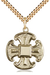 [6067GF/24G] 14kt Gold Filled Cross Pendant on a 24 inch Gold Plate Heavy Curb chain