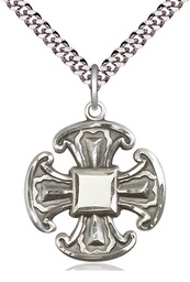 [6067SS/24S] Sterling Silver Cross Pendant on a 24 inch Light Rhodium Heavy Curb chain