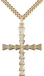 [6068GF/24G] 14kt Gold Filled Cross Pendant on a 24 inch Gold Plate Heavy Curb chain