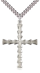 [6068SS/24S] Sterling Silver Cross Pendant on a 24 inch Light Rhodium Heavy Curb chain