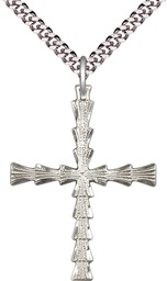 [6068SS/24S] Sterling Silver Cross Pendant on a 24 inch Light Rhodium Heavy Curb chain