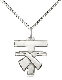 [6071SS/18SS] Sterling Silver Franciscan Cross Pendant on a 18 inch Sterling Silver Light Curb chain