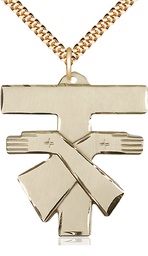 [6073GF/24G] 14kt Gold Filled Franciscan Cross Pendant on a 24 inch Gold Plate Heavy Curb chain