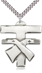 [6073SS/24S] Sterling Silver Franciscan Cross Pendant on a 24 inch Light Rhodium Heavy Curb chain