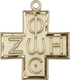 [6074KT] 14kt Gold Light &amp; Life Cross Medal