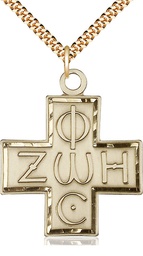 [6075GF/24G] 14kt Gold Filled Light &amp; Life Cross Pendant on a 24 inch Gold Plate Heavy Curb chain