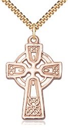 [6214GF/24G] 14kt Gold Filled Celtic Cross Pendant on a 24 inch Gold Plate Heavy Curb chain