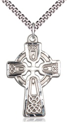 [6214SS/24S] Sterling Silver Celtic Cross Pendant on a 24 inch Light Rhodium Heavy Curb chain