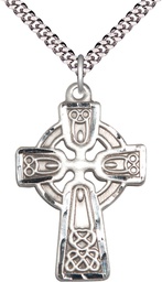 [6214SS/24S] Sterling Silver Celtic Cross Pendant on a 24 inch Light Rhodium Heavy Curb chain