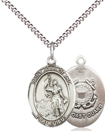 [8053SS3/18S] Sterling Silver Saint Joan of Arc  Coast Guard Pendant on a 18 inch Light Rhodium Light Curb chain