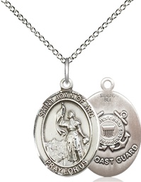 [8053SS3/18SS] Sterling Silver Saint Joan of Arc  Coast Guard Pendant on a 18 inch Sterling Silver Light Curb chain