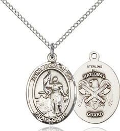 [8053SS5/18SS] Sterling Silver Saint Joan of Arc National Guard Pendant on a 18 inch Sterling Silver Light Curb chain