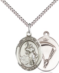 [8053SS7/18S] Sterling Silver Saint Joan of Arc Paratrooper Pendant on a 18 inch Light Rhodium Light Curb chain