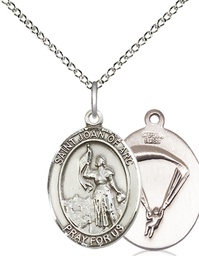 [8053SS7/18SS] Sterling Silver Saint Joan of Arc Paratrooper Pendant on a 18 inch Sterling Silver Light Curb chain