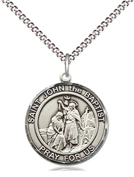 [8054RDSS/18S] Sterling Silver Saint John the Baptist Pendant on a 18 inch Light Rhodium Light Curb chain