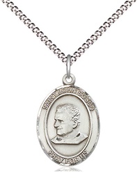 [8055SS/18S] Sterling Silver Saint John Bosco Pendant on a 18 inch Light Rhodium Light Curb chain