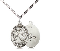 [8057SS/18S] Sterling Silver Saint Joseph of Cupertino Pendant on a 18 inch Light Rhodium Light Curb chain