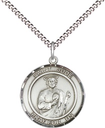 [8060RDSS/18S] Sterling Silver Saint Jude Pendant on a 18 inch Light Rhodium Light Curb chain
