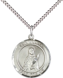 [8065RDSS/18S] Sterling Silver Saint Lucia of Syracuse Pendant on a 18 inch Light Rhodium Light Curb chain