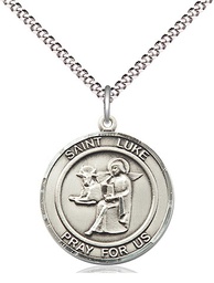 [8068RDSS/18S] Sterling Silver Saint Luke the Apostle Pendant on a 18 inch Light Rhodium Light Curb chain