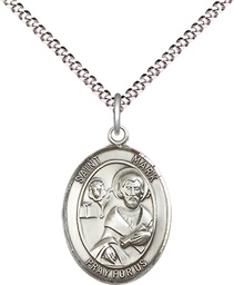 [8070SS/18S] Sterling Silver Saint Mark the Evangelist Pendant on a 18 inch Light Rhodium Light Curb chain