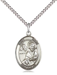 [8070SS/18S] Sterling Silver Saint Mark the Evangelist Pendant on a 18 inch Light Rhodium Light Curb chain